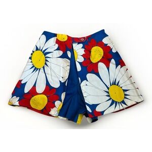 Vintage 60s Handmade Mod Daisy Mini Skort XS 25" Flower Power Go-go Festival
